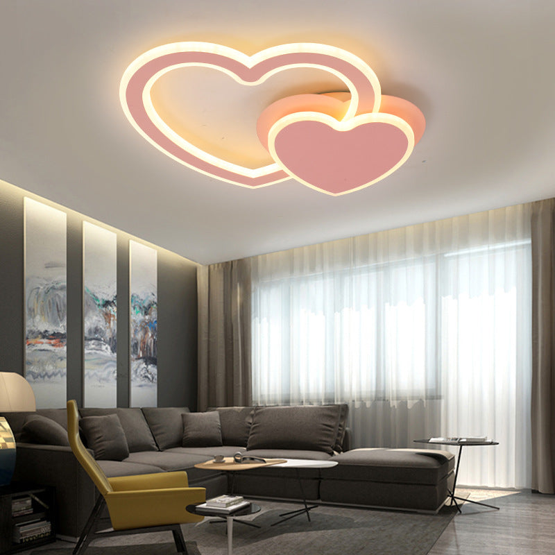 Kids Undertint LED Flush Ceiling Light Double Loving-Heart Acrylic Ceiling Lamp for Kid Bedroom Clearhalo 'Ceiling Lights' 'Close To Ceiling Lights' 'Close to ceiling' 'Flush mount' Lighting' 194938