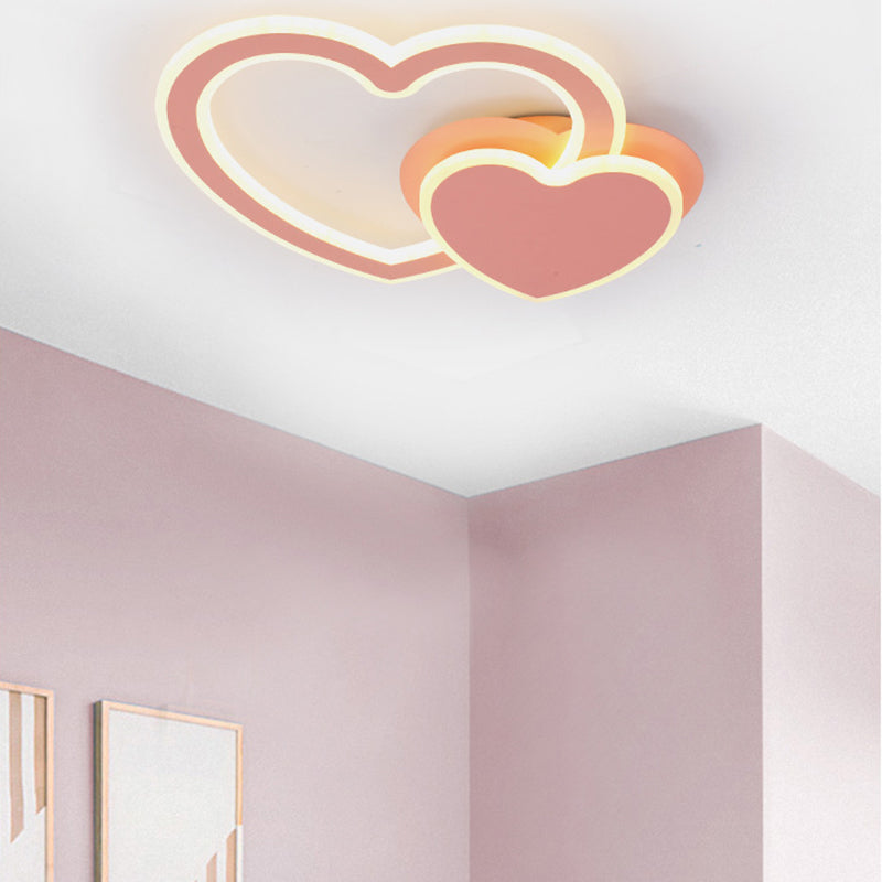 Kids Undertint LED Flush Ceiling Light Double Loving-Heart Acrylic Ceiling Lamp for Kid Bedroom Clearhalo 'Ceiling Lights' 'Close To Ceiling Lights' 'Close to ceiling' 'Flush mount' Lighting' 194939