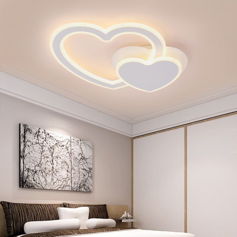 Kids Undertint LED Flush Ceiling Light Double Loving-Heart Acrylic Ceiling Lamp for Kid Bedroom White Clearhalo 'Ceiling Lights' 'Close To Ceiling Lights' 'Close to ceiling' 'Flush mount' Lighting' 194943