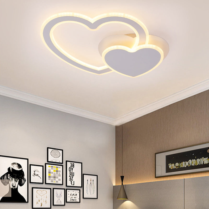 Kids Undertint LED Flush Ceiling Light Double Loving-Heart Acrylic Ceiling Lamp for Kid Bedroom Clearhalo 'Ceiling Lights' 'Close To Ceiling Lights' 'Close to ceiling' 'Flush mount' Lighting' 194944