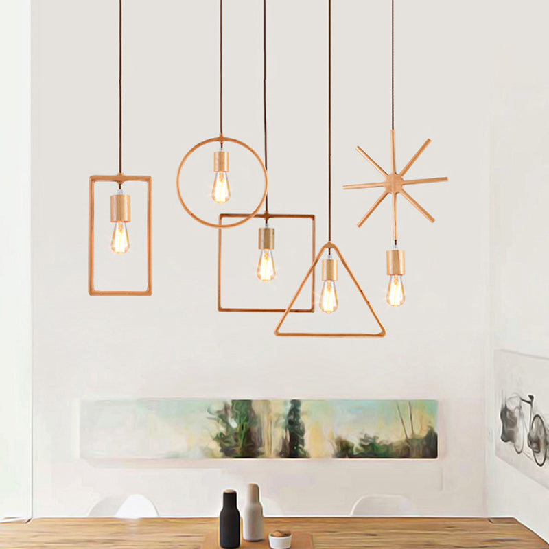 Square/Round/Triangle Pendulum Light Simplicity Wooden 1 Bulb Dining Room Pendant Lighting in Beige Clearhalo 'Ceiling Lights' 'Modern Pendants' 'Modern' 'Pendant Lights' 'Pendants' Lighting' 1949474
