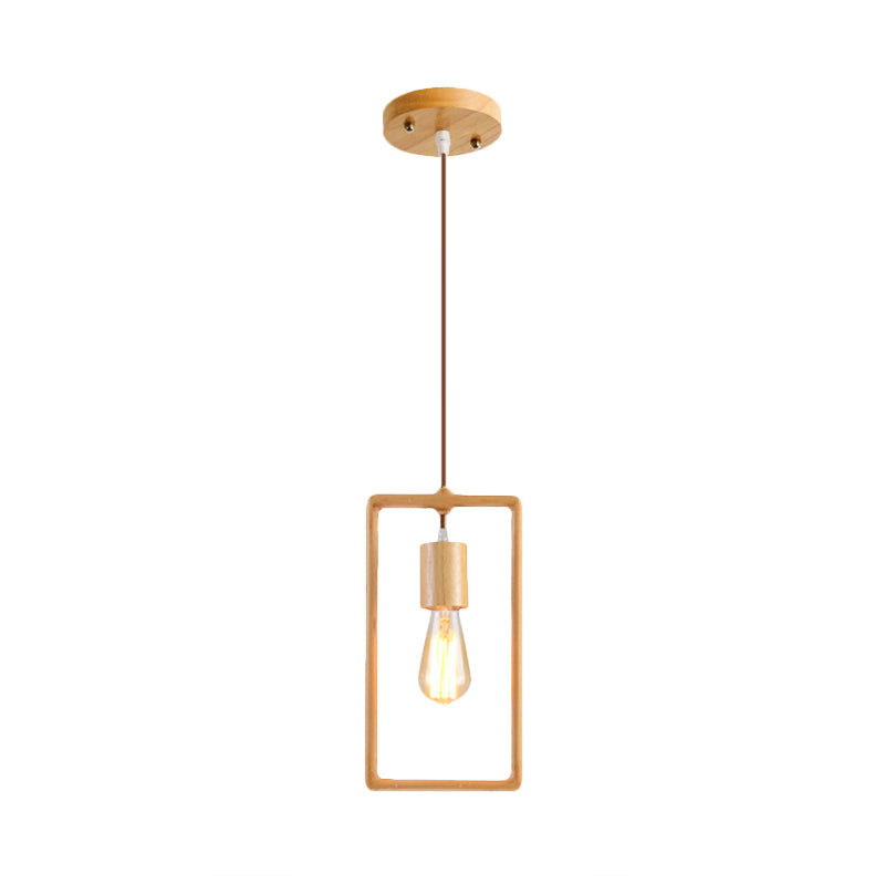Square/Round/Triangle Pendulum Light Simplicity Wooden 1 Bulb Dining Room Pendant Lighting in Beige Clearhalo 'Ceiling Lights' 'Modern Pendants' 'Modern' 'Pendant Lights' 'Pendants' Lighting' 1949475