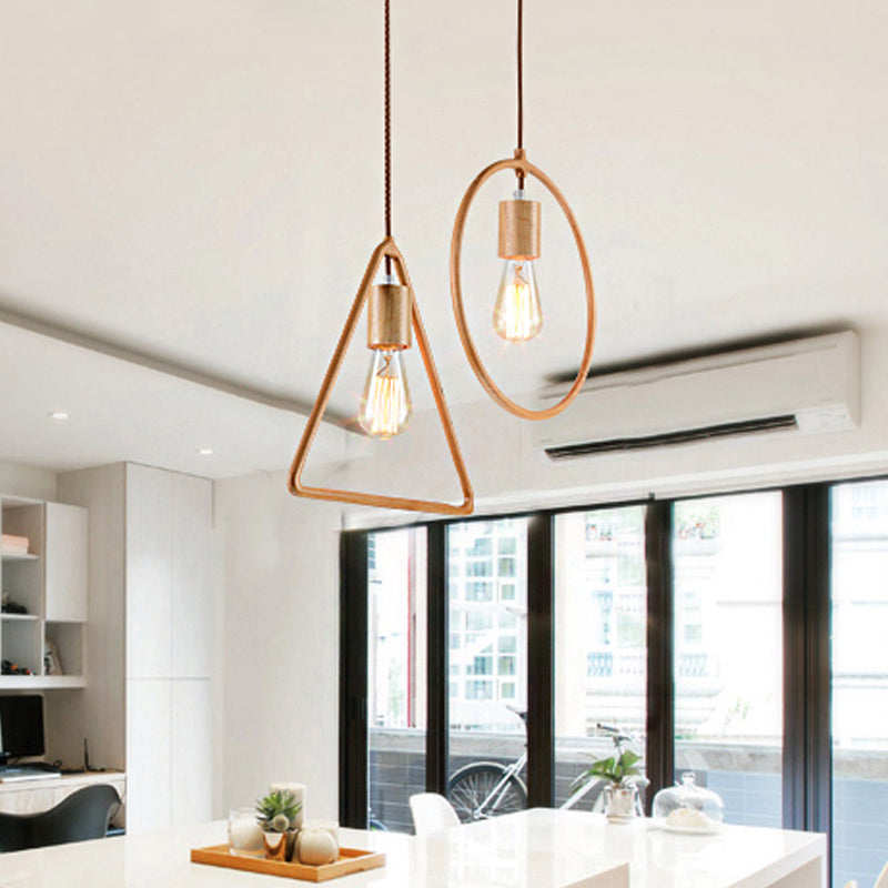 Square/Round/Triangle Pendulum Light Simplicity Wooden 1 Bulb Dining Room Pendant Lighting in Beige Wood Round Clearhalo 'Ceiling Lights' 'Modern Pendants' 'Modern' 'Pendant Lights' 'Pendants' Lighting' 1949477