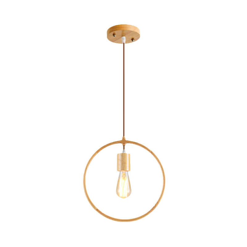 Square/Round/Triangle Pendulum Light Simplicity Wooden 1 Bulb Dining Room Pendant Lighting in Beige Clearhalo 'Ceiling Lights' 'Modern Pendants' 'Modern' 'Pendant Lights' 'Pendants' Lighting' 1949479