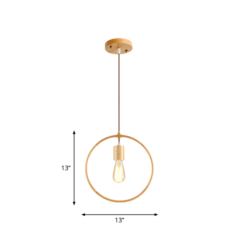 Square/Round/Triangle Pendulum Light Simplicity Wooden 1 Bulb Dining Room Pendant Lighting in Beige Clearhalo 'Ceiling Lights' 'Modern Pendants' 'Modern' 'Pendant Lights' 'Pendants' Lighting' 1949480