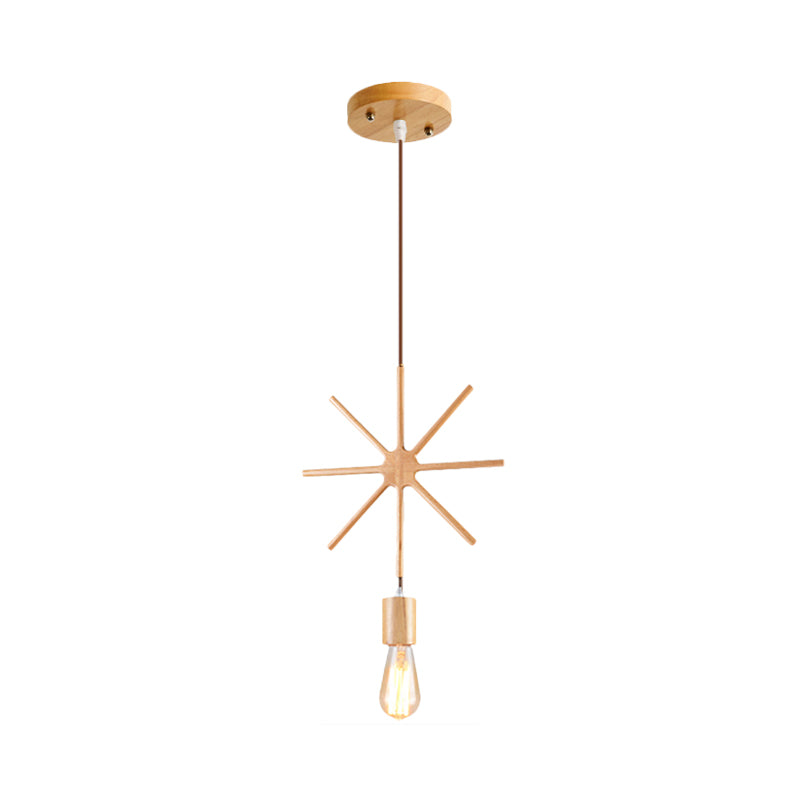 Square/Round/Triangle Pendulum Light Simplicity Wooden 1 Bulb Dining Room Pendant Lighting in Beige Wood Flower Clearhalo 'Ceiling Lights' 'Modern Pendants' 'Modern' 'Pendant Lights' 'Pendants' Lighting' 1949481
