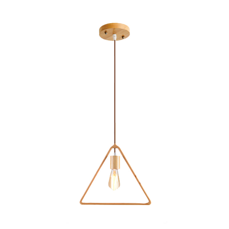 Square/Round/Triangle Pendulum Light Simplicity Wooden 1 Bulb Dining Room Pendant Lighting in Beige Wood Triangle Clearhalo 'Ceiling Lights' 'Modern Pendants' 'Modern' 'Pendant Lights' 'Pendants' Lighting' 1949483