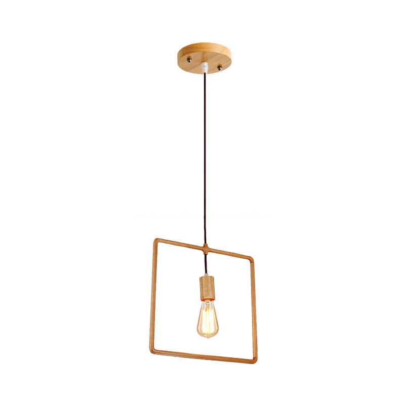 Square/Round/Triangle Pendulum Light Simplicity Wooden 1 Bulb Dining Room Pendant Lighting in Beige Wood Square Clearhalo 'Ceiling Lights' 'Modern Pendants' 'Modern' 'Pendant Lights' 'Pendants' Lighting' 1949485