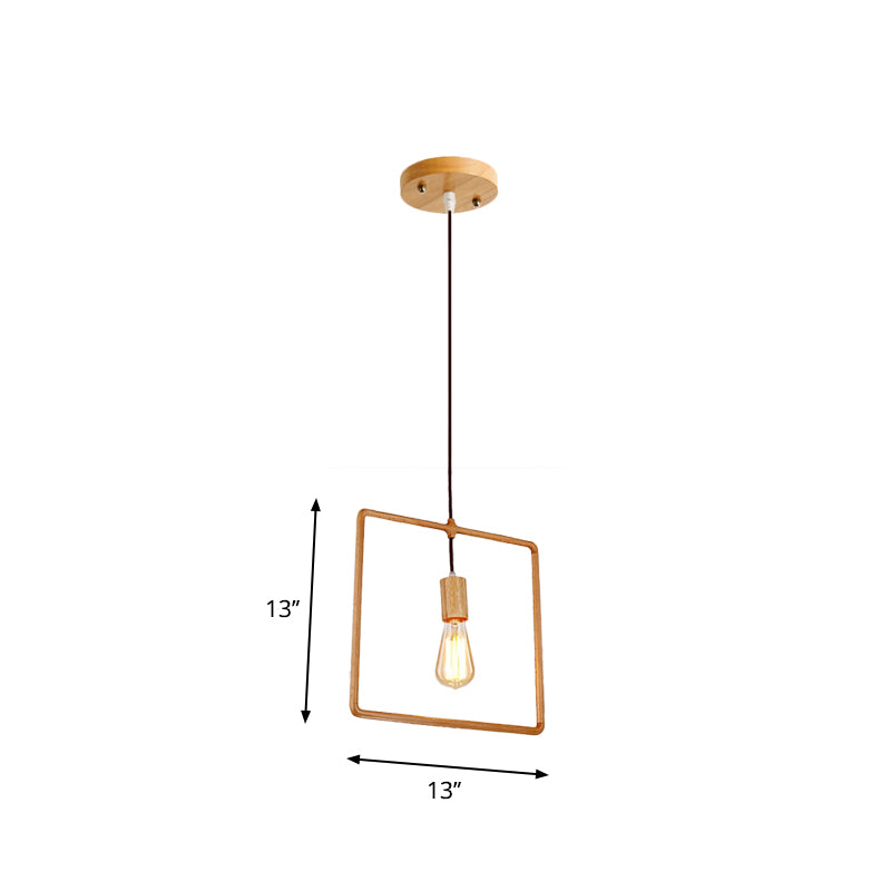 Square/Round/Triangle Pendulum Light Simplicity Wooden 1 Bulb Dining Room Pendant Lighting in Beige Clearhalo 'Ceiling Lights' 'Modern Pendants' 'Modern' 'Pendant Lights' 'Pendants' Lighting' 1949486