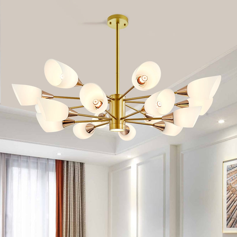6/10/16 Bulbs Living Room Ceiling Pendant Postmodern Black/Gold Chandelier with Tulip White Glass Shade Clearhalo 'Ceiling Lights' 'Chandeliers' 'Modern Chandeliers' 'Modern' Lighting' 1949489