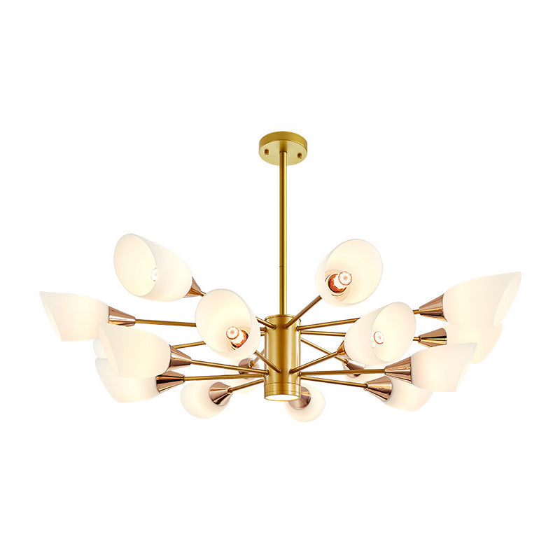 6/10/16 Bulbs Living Room Ceiling Pendant Postmodern Black/Gold Chandelier with Tulip White Glass Shade Clearhalo 'Ceiling Lights' 'Chandeliers' 'Modern Chandeliers' 'Modern' Lighting' 1949490