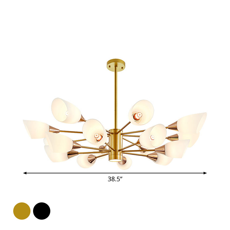6/10/16 Bulbs Living Room Ceiling Pendant Postmodern Black/Gold Chandelier with Tulip White Glass Shade Clearhalo 'Ceiling Lights' 'Chandeliers' 'Modern Chandeliers' 'Modern' Lighting' 1949491