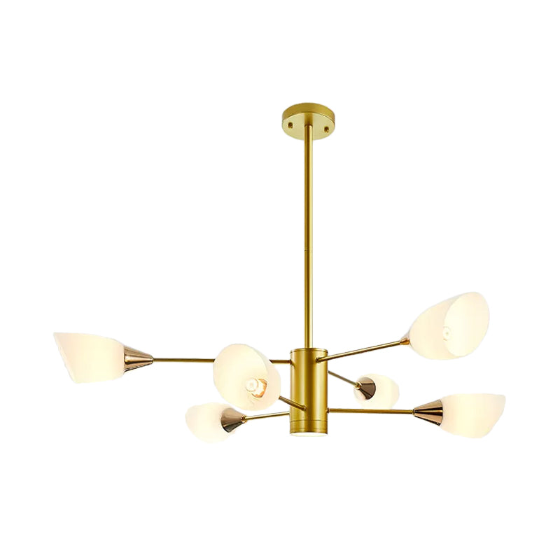 6/10/16 Bulbs Living Room Ceiling Pendant Postmodern Black/Gold Chandelier with Tulip White Glass Shade Clearhalo 'Ceiling Lights' 'Chandeliers' 'Modern Chandeliers' 'Modern' Lighting' 1949493