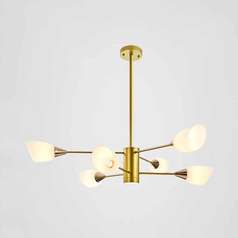 6/10/16 Bulbs Living Room Ceiling Pendant Postmodern Black/Gold Chandelier with Tulip White Glass Shade Clearhalo 'Ceiling Lights' 'Chandeliers' 'Modern Chandeliers' 'Modern' Lighting' 1949494