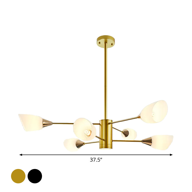 6/10/16 Bulbs Living Room Ceiling Pendant Postmodern Black/Gold Chandelier with Tulip White Glass Shade Clearhalo 'Ceiling Lights' 'Chandeliers' 'Modern Chandeliers' 'Modern' Lighting' 1949495
