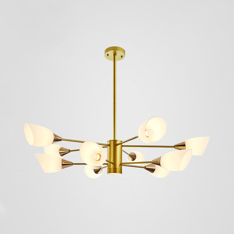 6/10/16 Bulbs Living Room Ceiling Pendant Postmodern Black/Gold Chandelier with Tulip White Glass Shade Clearhalo 'Ceiling Lights' 'Chandeliers' 'Modern Chandeliers' 'Modern' Lighting' 1949497