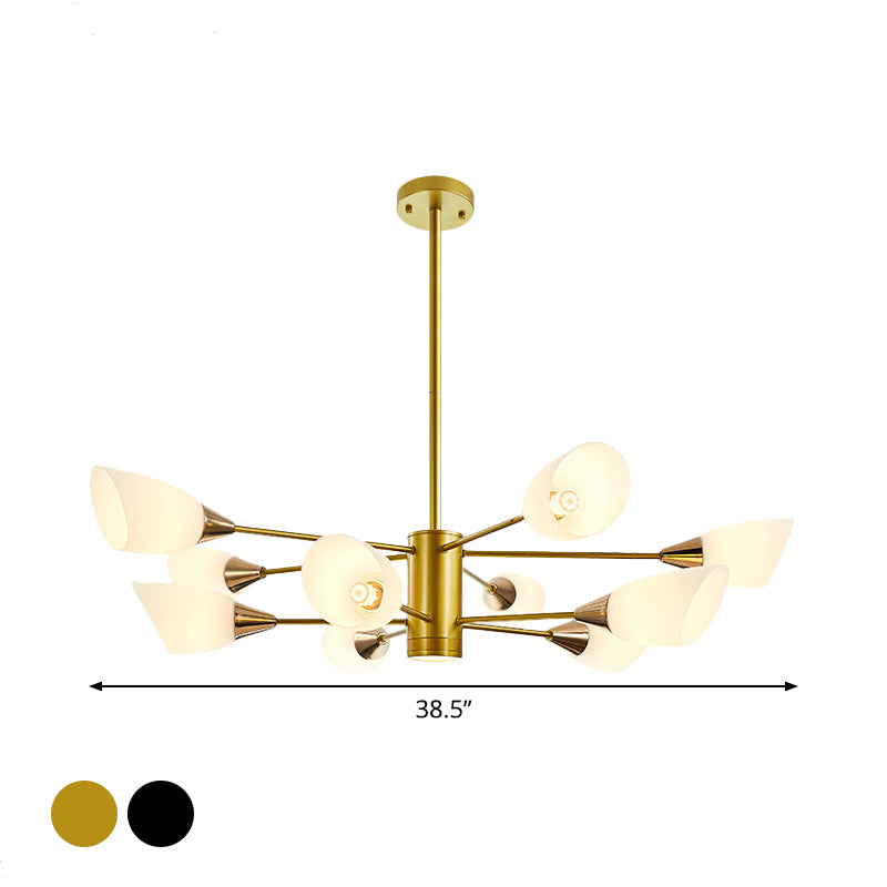 6/10/16 Bulbs Living Room Ceiling Pendant Postmodern Black/Gold Chandelier with Tulip White Glass Shade Clearhalo 'Ceiling Lights' 'Chandeliers' 'Modern Chandeliers' 'Modern' Lighting' 1949498