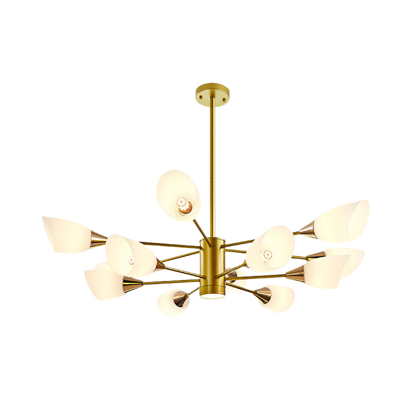 6/10/16 Bulbs Living Room Ceiling Pendant Postmodern Black/Gold Chandelier with Tulip White Glass Shade Clearhalo 'Ceiling Lights' 'Chandeliers' 'Modern Chandeliers' 'Modern' Lighting' 1949500
