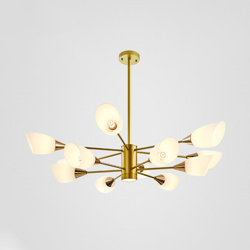 6/10/16 Bulbs Living Room Ceiling Pendant Postmodern Black/Gold Chandelier with Tulip White Glass Shade Clearhalo 'Ceiling Lights' 'Chandeliers' 'Modern Chandeliers' 'Modern' Lighting' 1949501