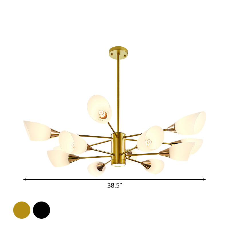 6/10/16 Bulbs Living Room Ceiling Pendant Postmodern Black/Gold Chandelier with Tulip White Glass Shade Clearhalo 'Ceiling Lights' 'Chandeliers' 'Modern Chandeliers' 'Modern' Lighting' 1949502