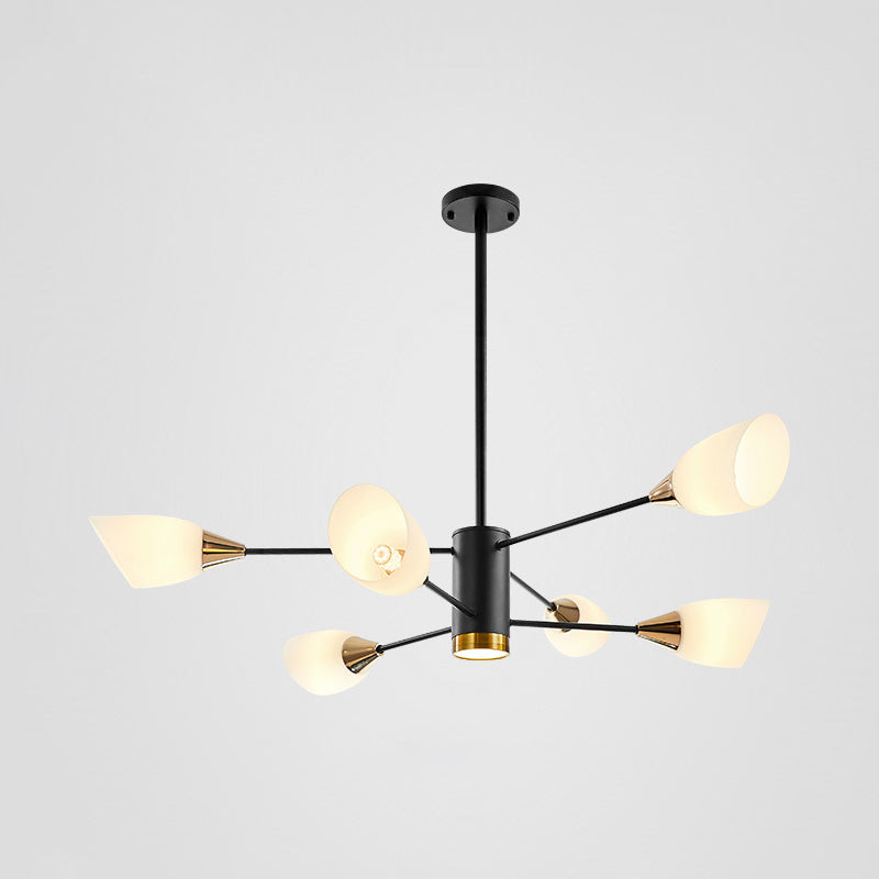 6/10/16 Bulbs Living Room Ceiling Pendant Postmodern Black/Gold Chandelier with Tulip White Glass Shade Clearhalo 'Ceiling Lights' 'Chandeliers' 'Modern Chandeliers' 'Modern' Lighting' 1949504