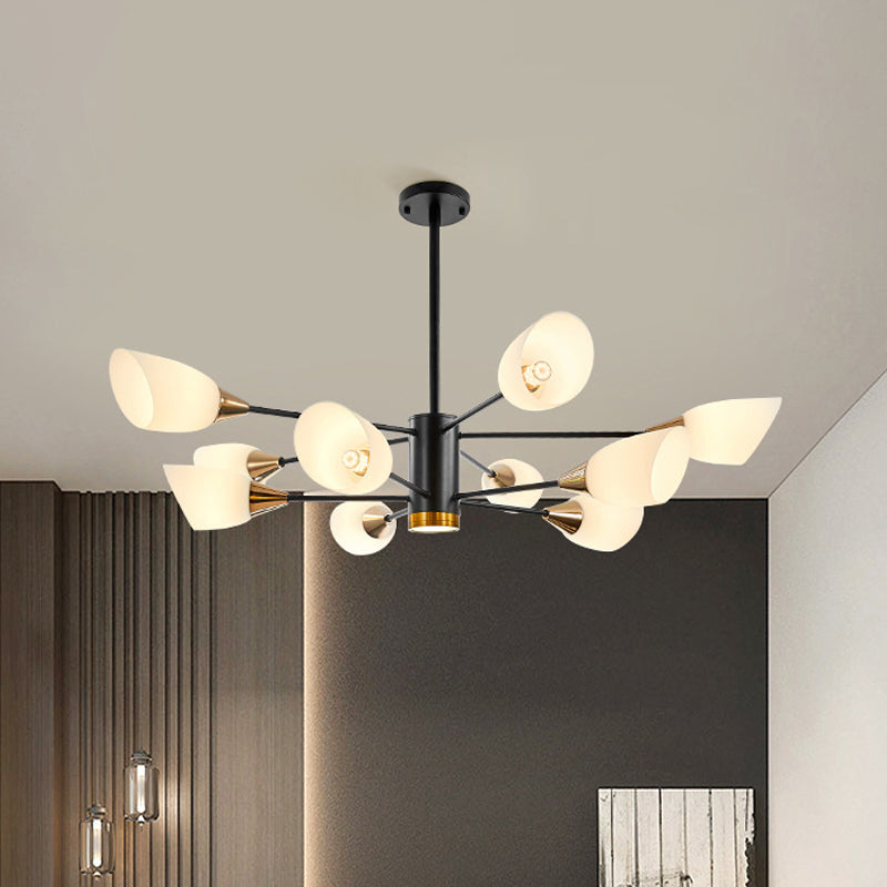 6/10/16 Bulbs Living Room Ceiling Pendant Postmodern Black/Gold Chandelier with Tulip White Glass Shade Clearhalo 'Ceiling Lights' 'Chandeliers' 'Modern Chandeliers' 'Modern' Lighting' 1949506