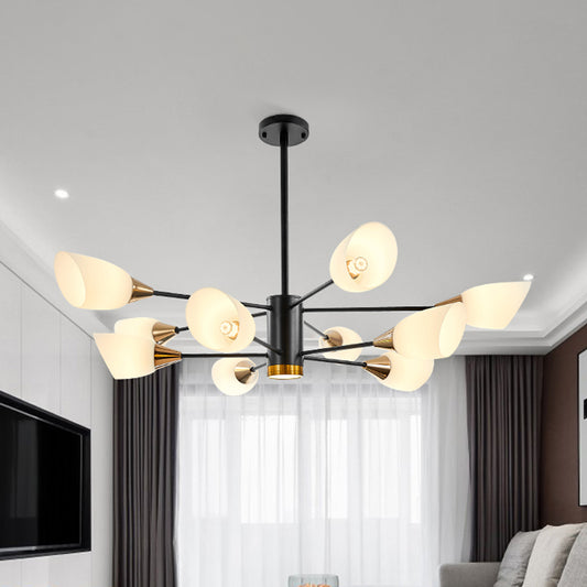 6/10/16 Bulbs Living Room Ceiling Pendant Postmodern Black/Gold Chandelier with Tulip White Glass Shade Clearhalo 'Ceiling Lights' 'Chandeliers' 'Modern Chandeliers' 'Modern' Lighting' 1949507