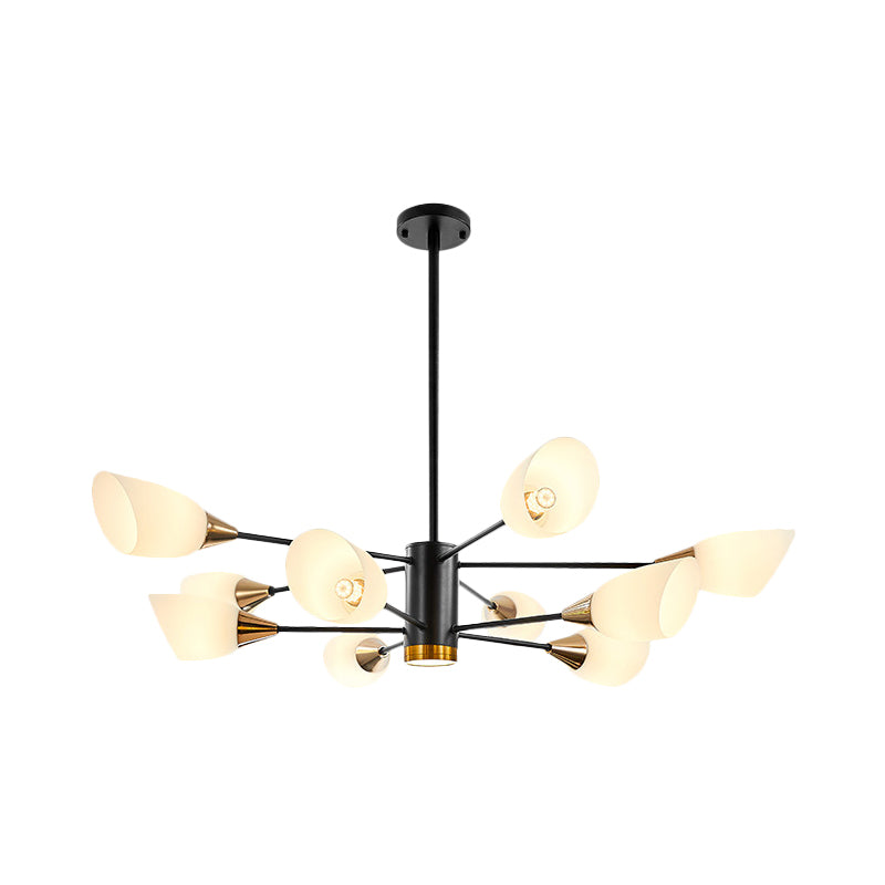 6/10/16 Bulbs Living Room Ceiling Pendant Postmodern Black/Gold Chandelier with Tulip White Glass Shade Clearhalo 'Ceiling Lights' 'Chandeliers' 'Modern Chandeliers' 'Modern' Lighting' 1949508