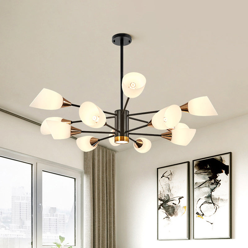 6/10/16 Bulbs Living Room Ceiling Pendant Postmodern Black/Gold Chandelier with Tulip White Glass Shade Clearhalo 'Ceiling Lights' 'Chandeliers' 'Modern Chandeliers' 'Modern' Lighting' 1949510