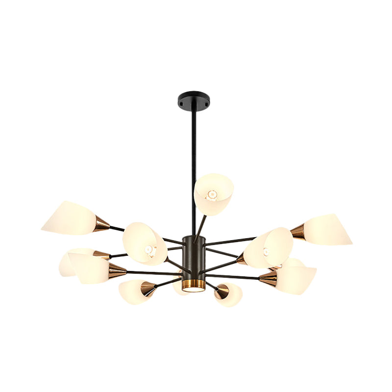 6/10/16 Bulbs Living Room Ceiling Pendant Postmodern Black/Gold Chandelier with Tulip White Glass Shade Clearhalo 'Ceiling Lights' 'Chandeliers' 'Modern Chandeliers' 'Modern' Lighting' 1949511