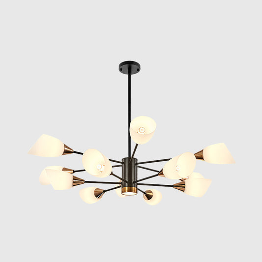 6/10/16 Bulbs Living Room Ceiling Pendant Postmodern Black/Gold Chandelier with Tulip White Glass Shade Clearhalo 'Ceiling Lights' 'Chandeliers' 'Modern Chandeliers' 'Modern' Lighting' 1949512