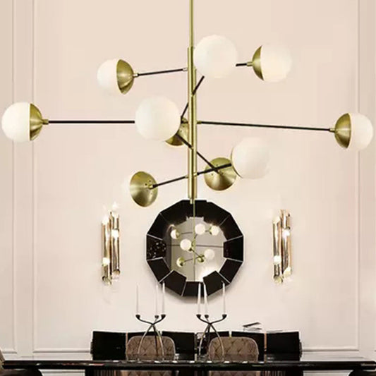 Post-Modern 5 Tiers Chandelier Ivory Ball Glass 10-Light Dining Room Suspension Pendant Light in Gold Gold Clearhalo 'Ceiling Lights' 'Chandeliers' 'Modern Chandeliers' 'Modern' Lighting' 1949547