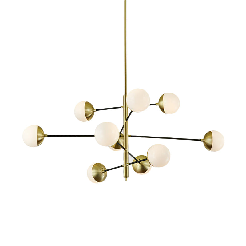 Post-Modern 5 Tiers Chandelier Ivory Ball Glass 10-Light Dining Room Suspension Pendant Light in Gold Clearhalo 'Ceiling Lights' 'Chandeliers' 'Modern Chandeliers' 'Modern' Lighting' 1949550