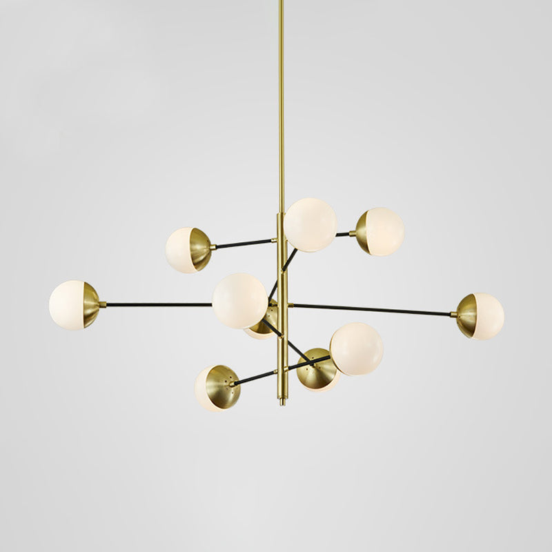 Post-Modern 5 Tiers Chandelier Ivory Ball Glass 10-Light Dining Room Suspension Pendant Light in Gold Clearhalo 'Ceiling Lights' 'Chandeliers' 'Modern Chandeliers' 'Modern' Lighting' 1949551