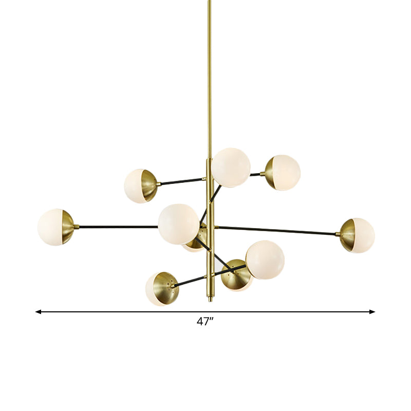 Post-Modern 5 Tiers Chandelier Ivory Ball Glass 10-Light Dining Room Suspension Pendant Light in Gold Clearhalo 'Ceiling Lights' 'Chandeliers' 'Modern Chandeliers' 'Modern' Lighting' 1949552
