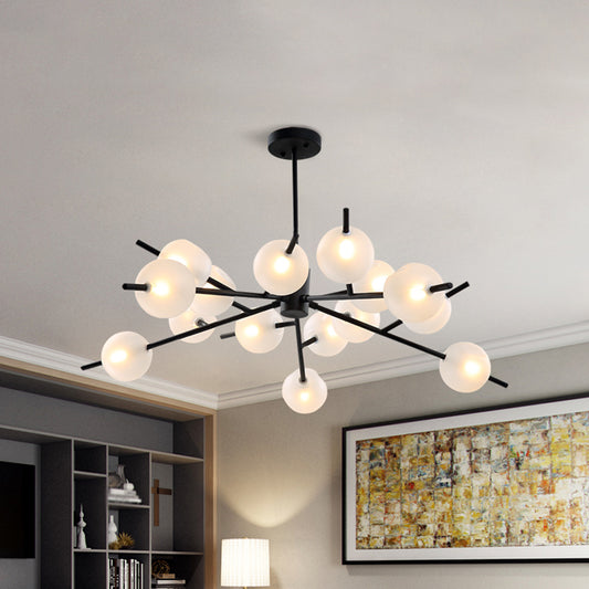 Modern Branched Ceiling Pendant Lamp Metal 15 Bulbs Parlor Chandelier Light in Black/Gold with Orb Frosted Glass Shade Insert Black Clearhalo 'Ceiling Lights' 'Chandeliers' 'Modern Chandeliers' 'Modern' Lighting' 1949568