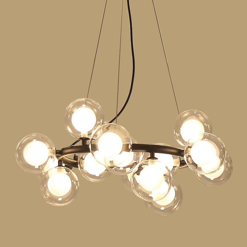 Modern 15/25 Bulbs Chandelier Black Bubbled Wreath Hanging Ceiling Light with Clear and Frosted Glass Shade Clearhalo 'Ceiling Lights' 'Chandeliers' 'Modern Chandeliers' 'Modern' Lighting' 1949601