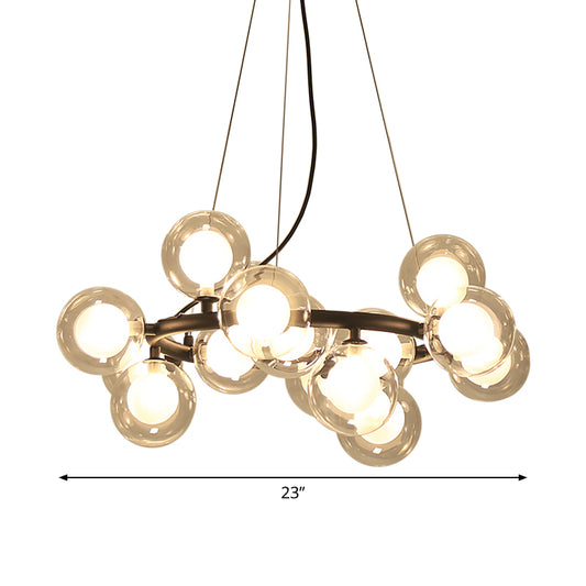 Modern 15/25 Bulbs Chandelier Black Bubbled Wreath Hanging Ceiling Light with Clear and Frosted Glass Shade Clearhalo 'Ceiling Lights' 'Chandeliers' 'Modern Chandeliers' 'Modern' Lighting' 1949602
