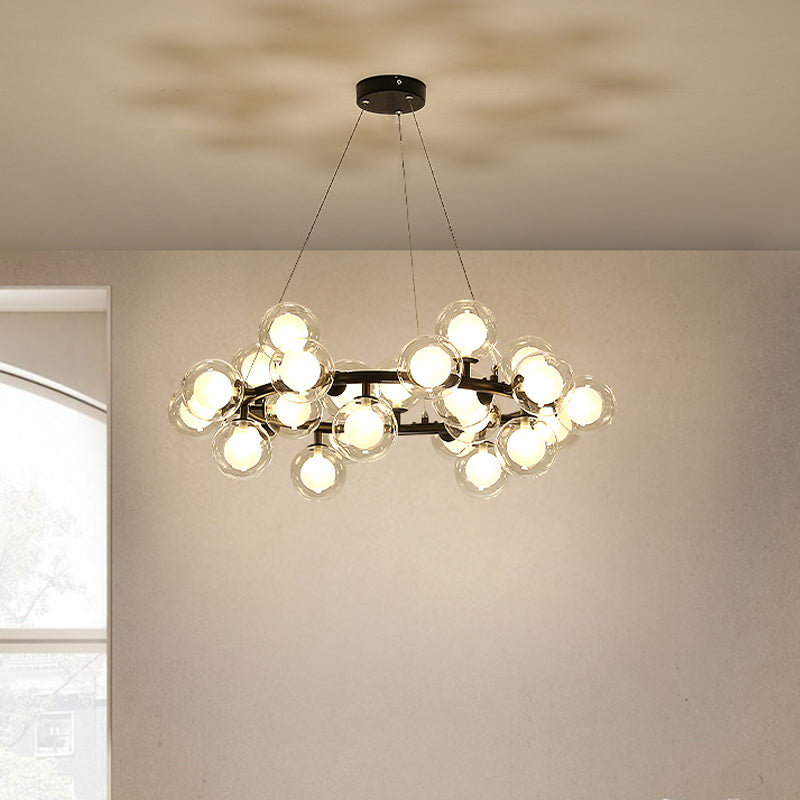 Modern 15/25 Bulbs Chandelier Black Bubbled Wreath Hanging Ceiling Light with Clear and Frosted Glass Shade Clearhalo 'Ceiling Lights' 'Chandeliers' 'Modern Chandeliers' 'Modern' Lighting' 1949604