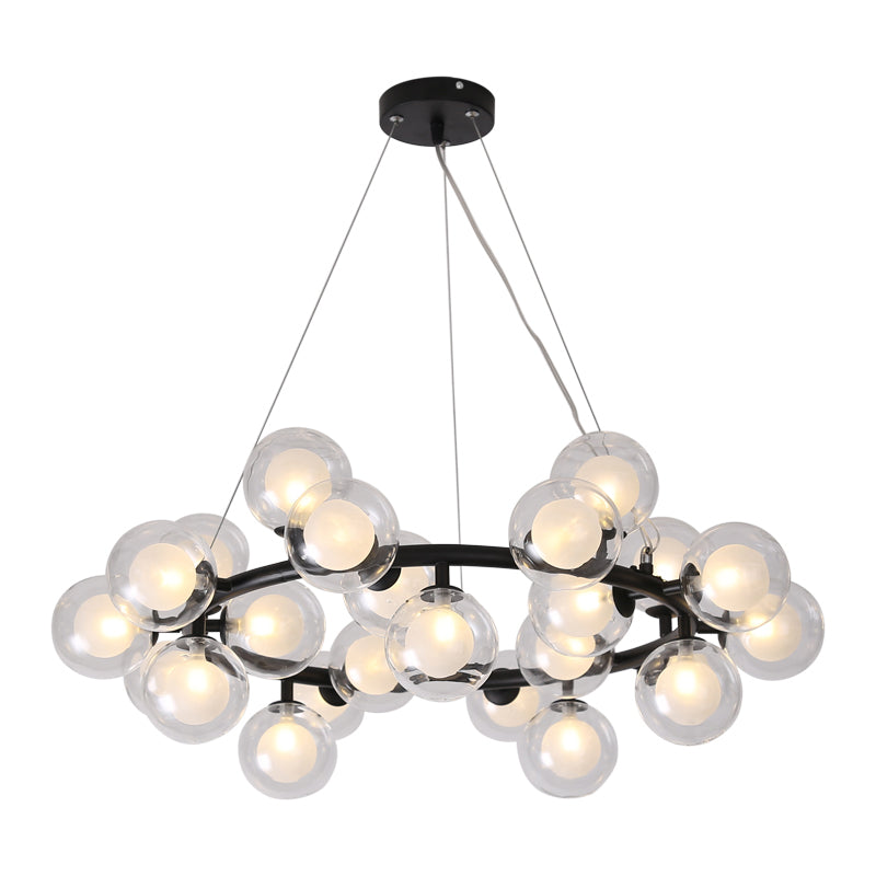 Modern 15/25 Bulbs Chandelier Black Bubbled Wreath Hanging Ceiling Light with Clear and Frosted Glass Shade Clearhalo 'Ceiling Lights' 'Chandeliers' 'Modern Chandeliers' 'Modern' Lighting' 1949606