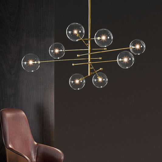 Multi-Ball Chandelier Lighting Postmodern Clear Glass 8 Bulbs Gold Tiered Hanging Lamp Kit Gold Clearhalo 'Ceiling Lights' 'Chandeliers' 'Modern Chandeliers' 'Modern' Lighting' 1949650