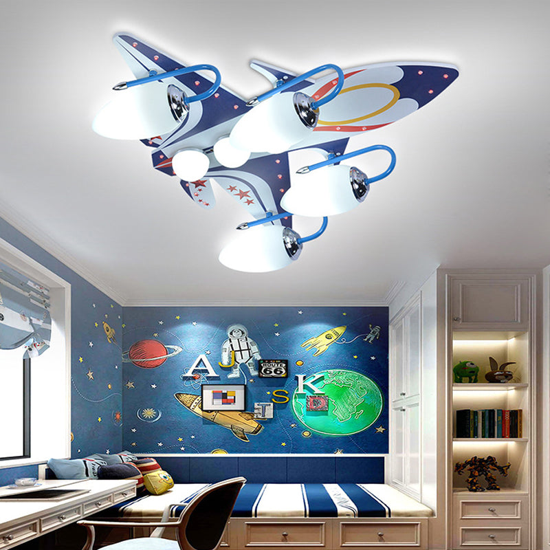 Cool Fighter Plane Flush Ceiling Light Multi-Head Wood Ceiling Fixture for Boys Bedroom Blue Clearhalo 'Ceiling Lights' 'Close To Ceiling Lights' 'Close to ceiling' 'Flush mount' Lighting' 194970