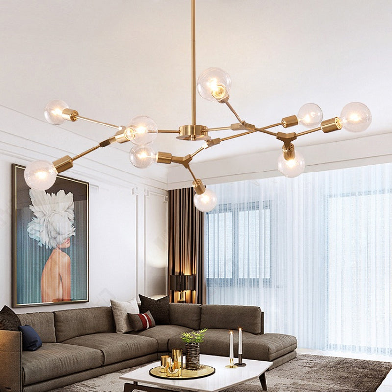 Postmodern Adjustable Branch Pendant Lamp Metallic 6/9 Lights Living Room Chandelier in Black/Gold 9 Gold Clearhalo 'Ceiling Lights' 'Chandeliers' 'Modern Chandeliers' 'Modern' Lighting' 1949711