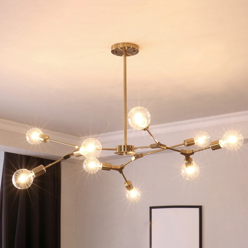 Postmodern Adjustable Branch Pendant Lamp Metallic 6/9 Lights Living Room Chandelier in Black/Gold Clearhalo 'Ceiling Lights' 'Chandeliers' 'Modern Chandeliers' 'Modern' Lighting' 1949712