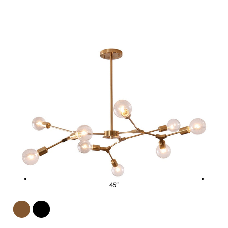 Postmodern Adjustable Branch Pendant Lamp Metallic 6/9 Lights Living Room Chandelier in Black/Gold Clearhalo 'Ceiling Lights' 'Chandeliers' 'Modern Chandeliers' 'Modern' Lighting' 1949714