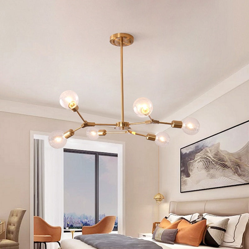 Postmodern Adjustable Branch Pendant Lamp Metallic 6/9 Lights Living Room Chandelier in Black/Gold 6 Gold Clearhalo 'Ceiling Lights' 'Chandeliers' 'Modern Chandeliers' 'Modern' Lighting' 1949715