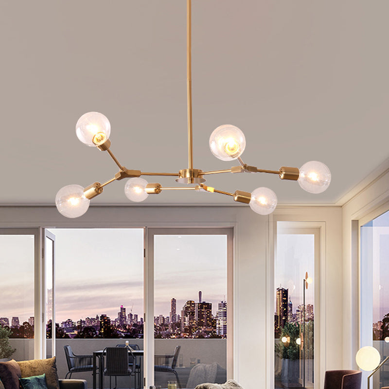 Postmodern Adjustable Branch Pendant Lamp Metallic 6/9 Lights Living Room Chandelier in Black/Gold Clearhalo 'Ceiling Lights' 'Chandeliers' 'Modern Chandeliers' 'Modern' Lighting' 1949717