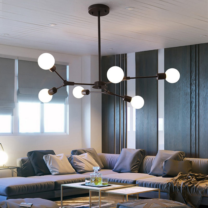 Postmodern Adjustable Branch Pendant Lamp Metallic 6/9 Lights Living Room Chandelier in Black/Gold 6 Black Clearhalo 'Ceiling Lights' 'Chandeliers' 'Modern Chandeliers' 'Modern' Lighting' 1949720