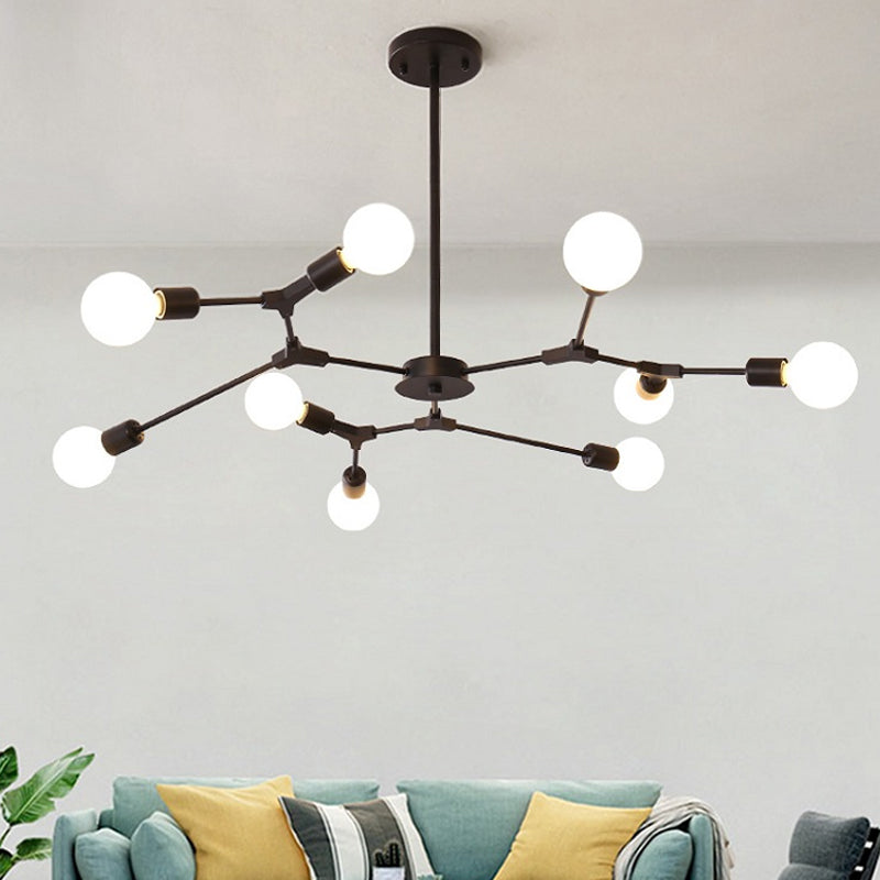 Postmodern Adjustable Branch Pendant Lamp Metallic 6/9 Lights Living Room Chandelier in Black/Gold 9 Black Clearhalo 'Ceiling Lights' 'Chandeliers' 'Modern Chandeliers' 'Modern' Lighting' 1949723