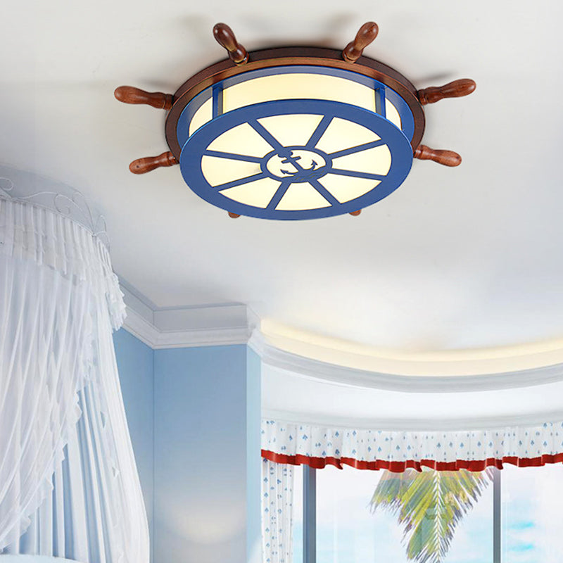 Nursing Room Rudder Ceiling Mount Light Acrylic Wood Nautical Blue Ceiling Lamp with Anchor Blue Warm Clearhalo 'Ceiling Lights' 'Close To Ceiling Lights' 'Close to ceiling' 'Flush mount' Lighting' 194975